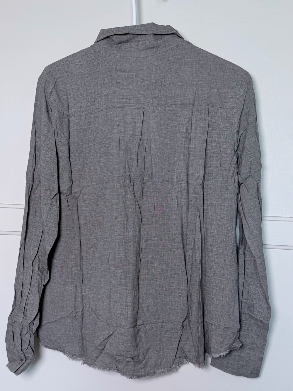 Mystree Smokey Grey Button-Front Linen Blend Blouse (D0003) - Picture 5 of 6